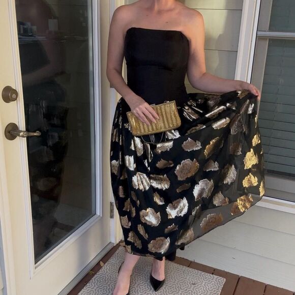 Vintage 1990s Gunne Sax Jessica McClintock Metallic Holiday Cocktail Dress - Picture 2 of 16